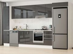 Alvinka 375X222 Cm High Gloss Mutfak Dolabı Mbb-E90B40S45-1 High Gloss | Antrasit - Mdf