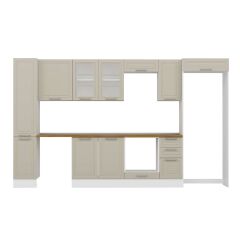 Alvinka 360X222 Cm Klasik Mebran Mutfak Dolabı Mbb-E80B40S40-3 Mebran | Kumtaşı - Mdf