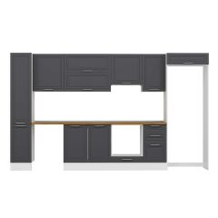 Alvinka 365X222 Cm Klasik Mebran Mutfak Dolabı Mbb-E80B40S45-1 Mebran | Antrasit - Suntalam