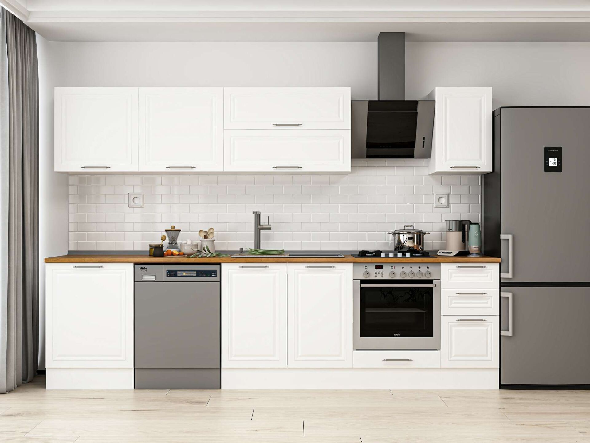 Alvinka 300X210 Cm Klasik Mebran Mutfak Dolabı Beyaz Beyaz M-E80S60S40-2