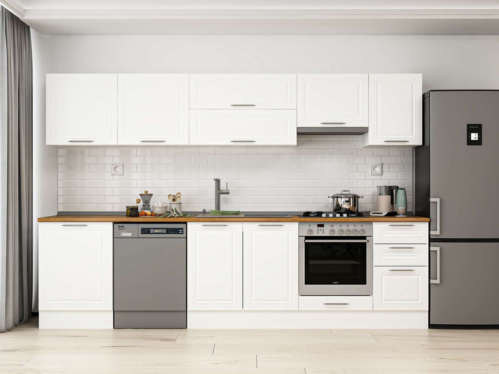 Alvinka 305X210 Cm Klasik Mebran Mutfak Dolabı Beyaz Beyaz M-E80S60S45-1