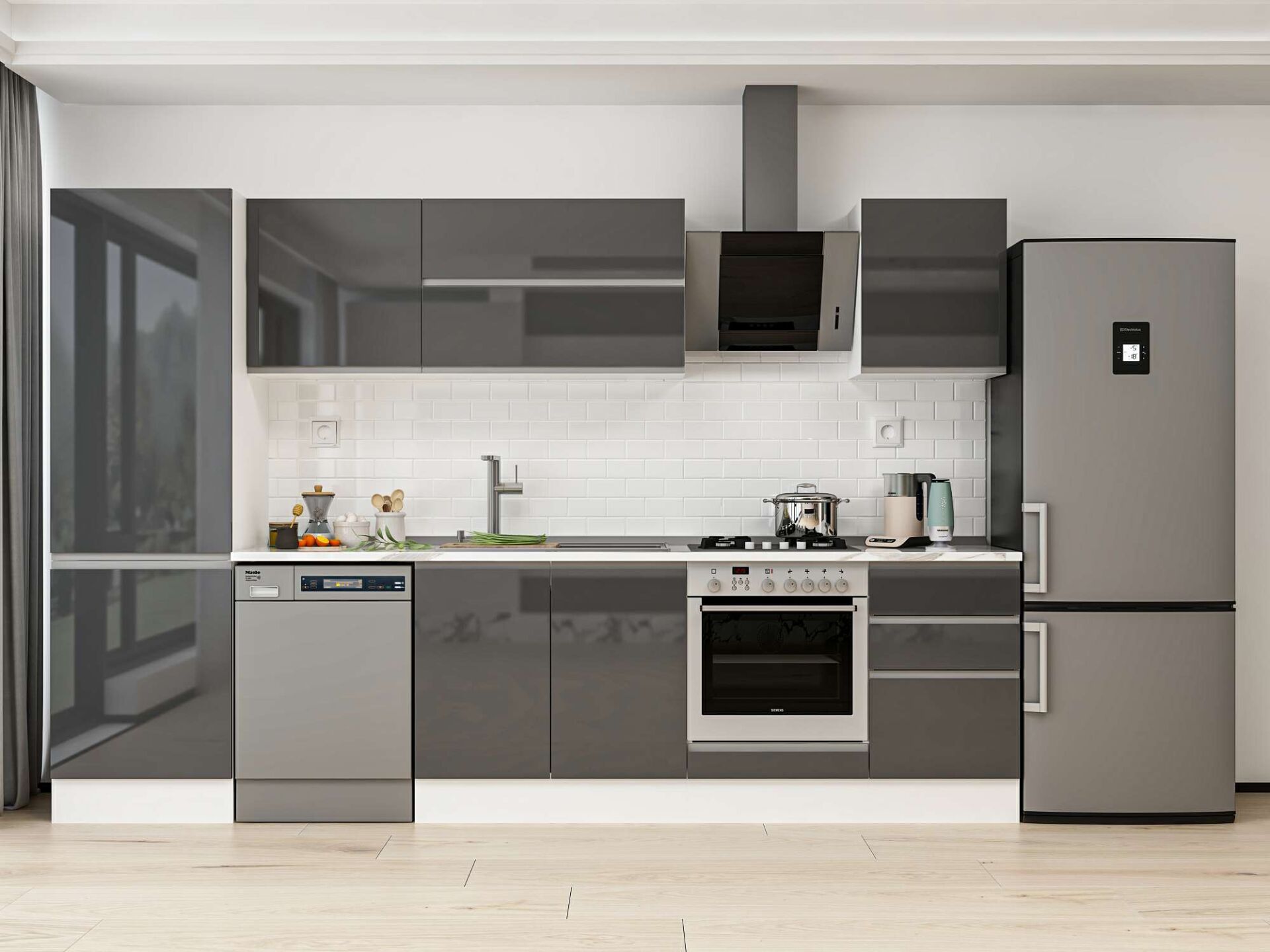 Alvinka 310X210 Cm High Gloss Mutfak Dolabı Mb-E80B60S50-2 High Gloss | Antrasit - Mdf