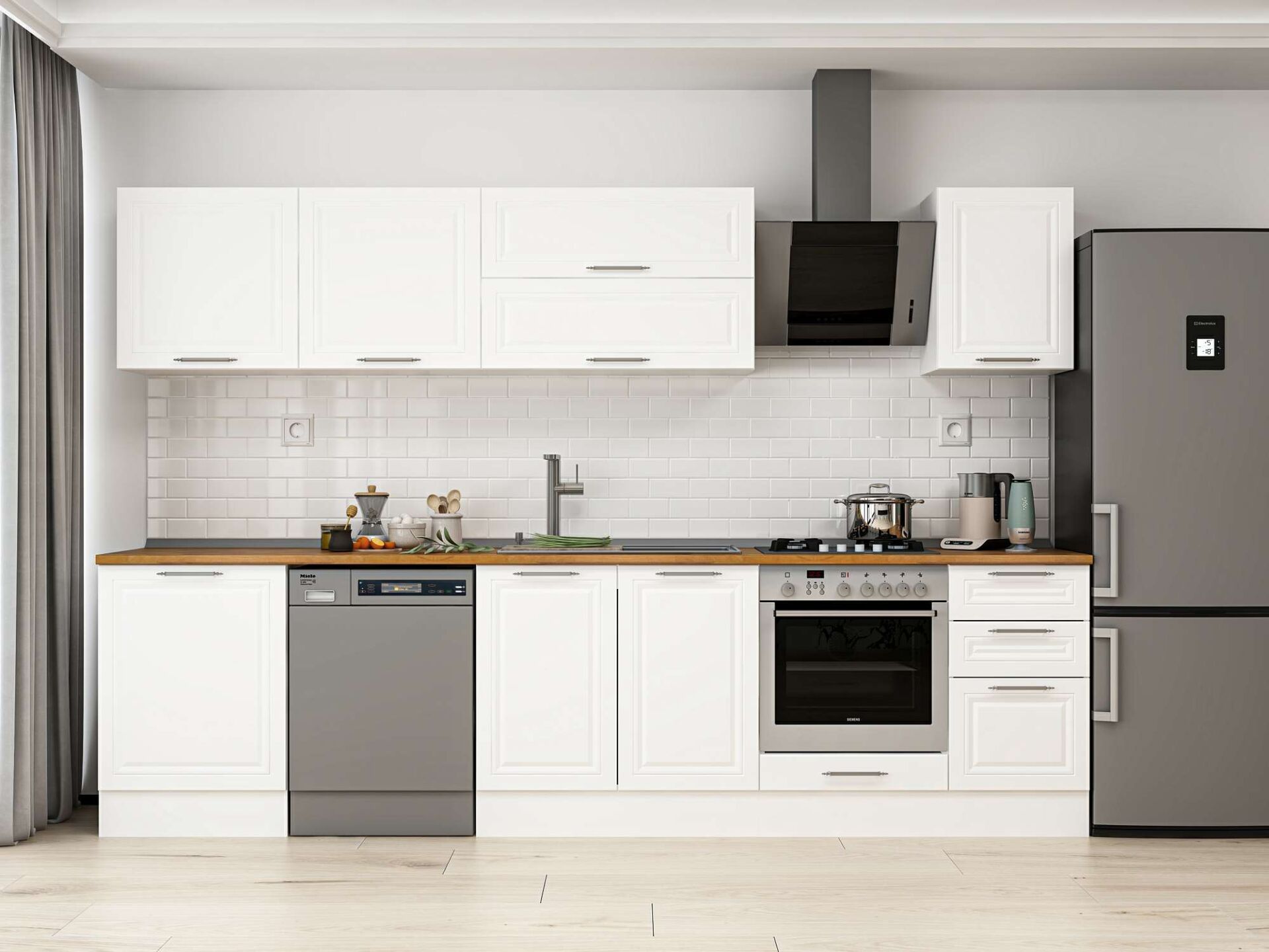 Alvinka 305X210 Cm Klasik Mebran Mutfak Dolabı Beyaz Beyaz M-E80S60S45-2