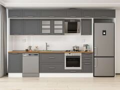 Alvinka 370X240 Cm Klasik Mebran Mutfak Dolabı Mb-E80S50S40-3 Mebran | Antrasit - Mdf