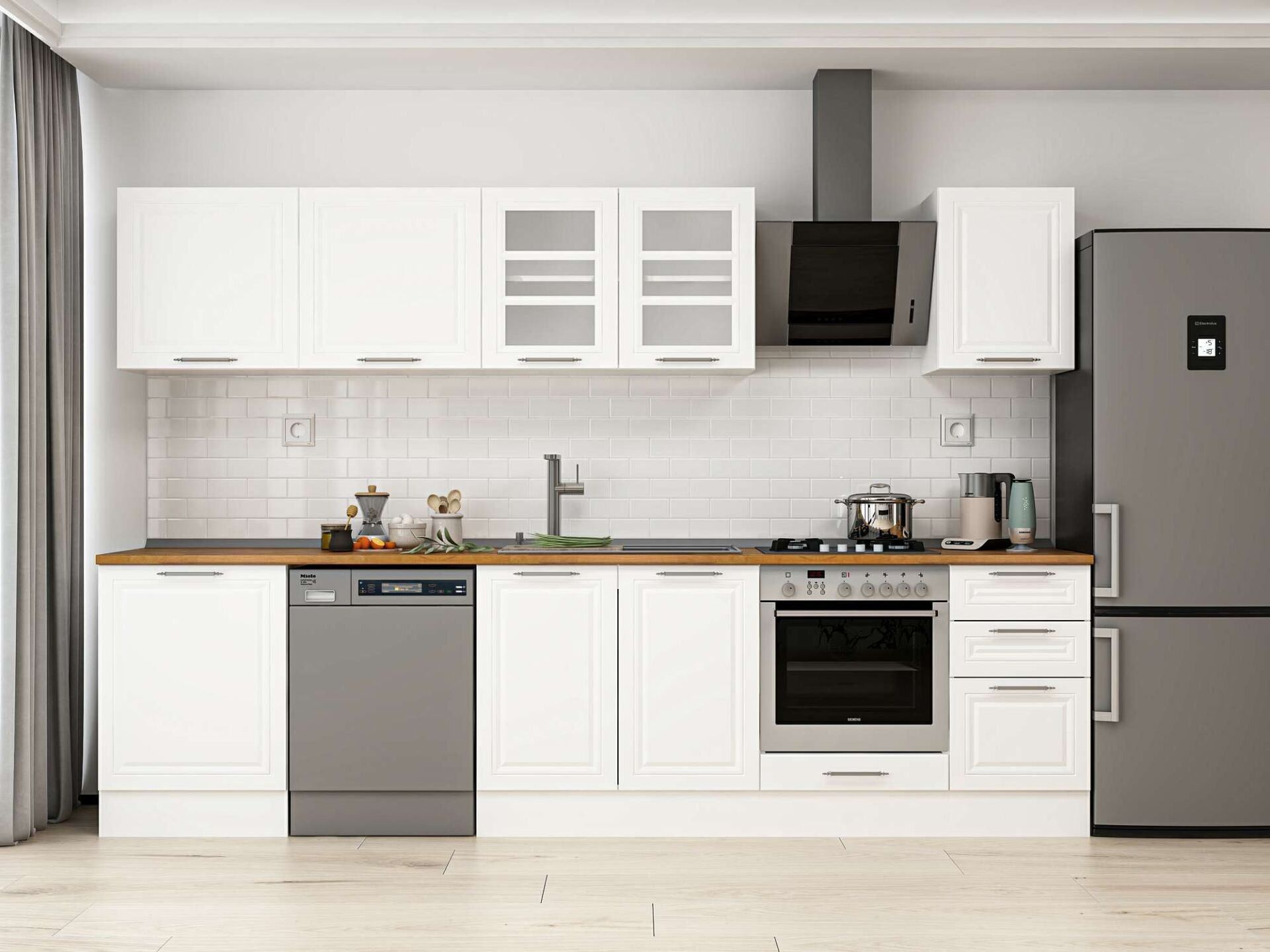 Alvinka 305X210 Cm Klasik Mebran Mutfak Dolabı Beyaz Beyaz M-E80S60S45-3