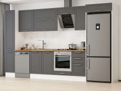 Alvinka 365X222 Cm Klasik Mebran Mutfak Dolabı Mbb-E80B40S45-2 Mebran | Antrasit - Suntalam