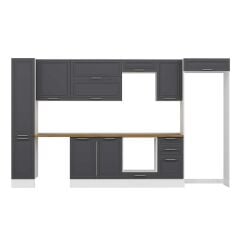 Alvinka 365X222 Cm Klasik Mebran Mutfak Dolabı Mbb-E80B40S45-2 Mebran | Antrasit - Suntalam