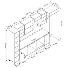 Alvinka 365X222 Cm Klasik Mebran Mutfak Dolabı Mbb-E80B40S45-2 Mebran | Antrasit - Suntalam