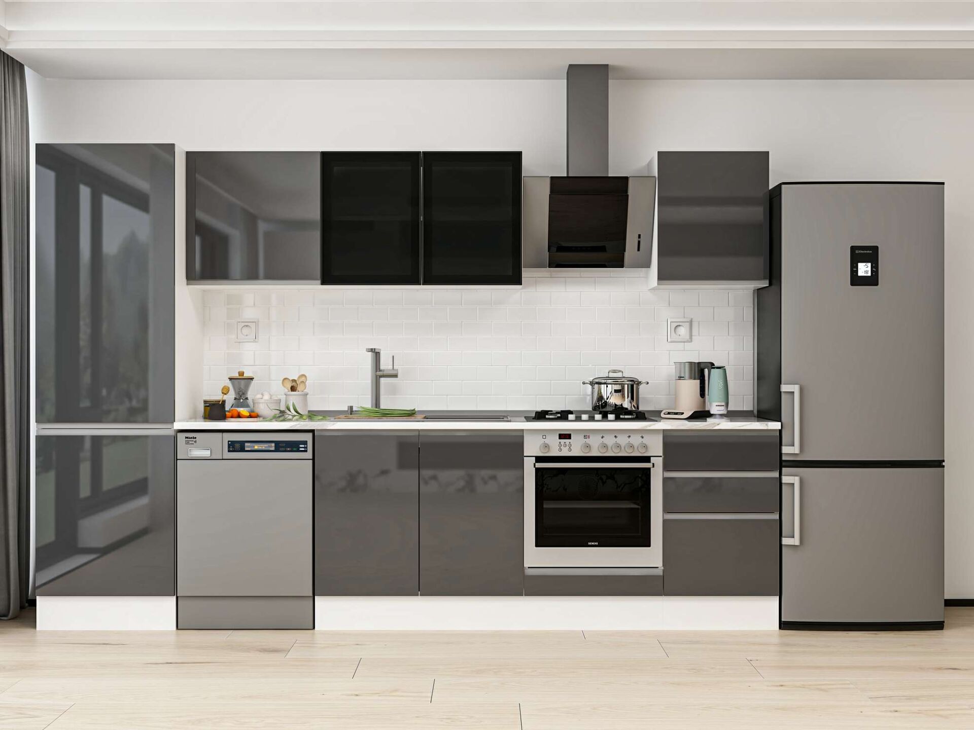 Alvinka 310X210 Cm High Gloss Mutfak Dolabı Mb-E80B60S50-3 High Gloss | Antrasit - Suntalam