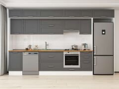 Alvinka 375X240 Cm Klasik Mebran Mutfak Dolabı Mb-E80S50S45-1 Mebran | Antrasit - Mdf