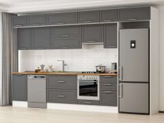 Alvinka 375X240 Cm Klasik Mebran Mutfak Dolabı Mb-E80S50S45-1 Mebran | Antrasit - Mdf