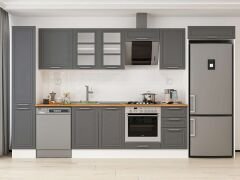 Alvinka 365X222 Cm Klasik Mebran Mutfak Dolabı Mbb-E80B40S45-3 Mebran | Antrasit - Suntalam