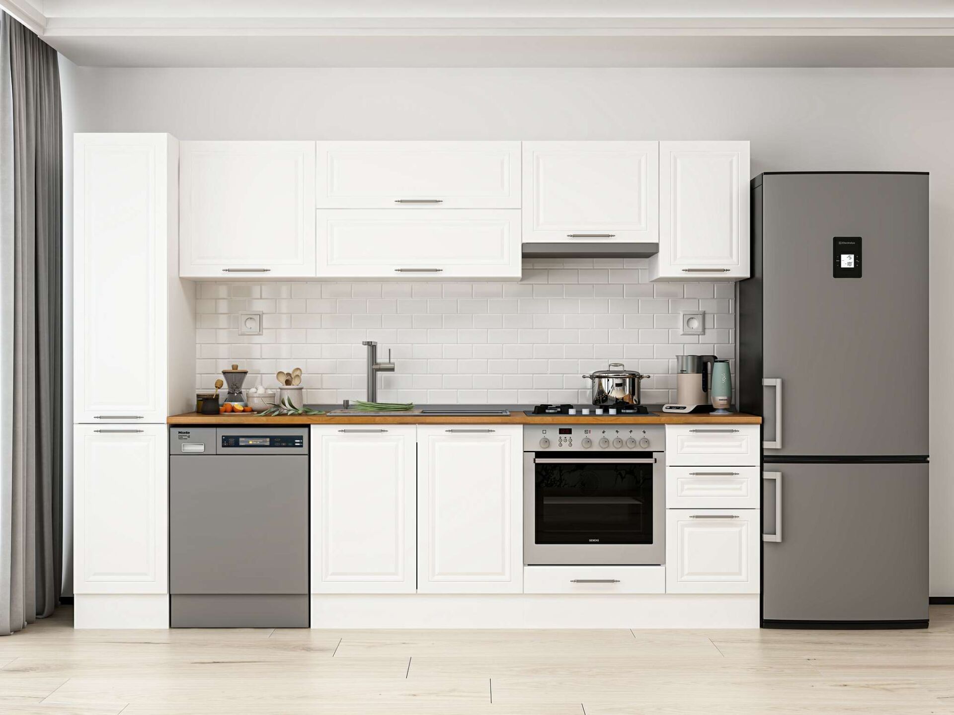 Alvinka 280X210 Cm Klasik Mebran Mutfak Dolabı Beyaz Beyaz Mb-E80B40S40-1