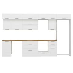 Alvinka 375X240 Cm Klasik Mebran Mutfak Dolabı Mb-E80S50S45-2 Mebran | Beyaz - Mdf