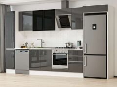 Alvinka 380X222 Cm High Gloss Mutfak Dolabı Mbb-E90B40S50-3 High Gloss | Antrasit - Mdf