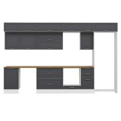 Alvinka 375X240 Cm Klasik Mebran Mutfak Dolabı Mb-E80S50S45-2 Mebran | Antrasit - Mdf