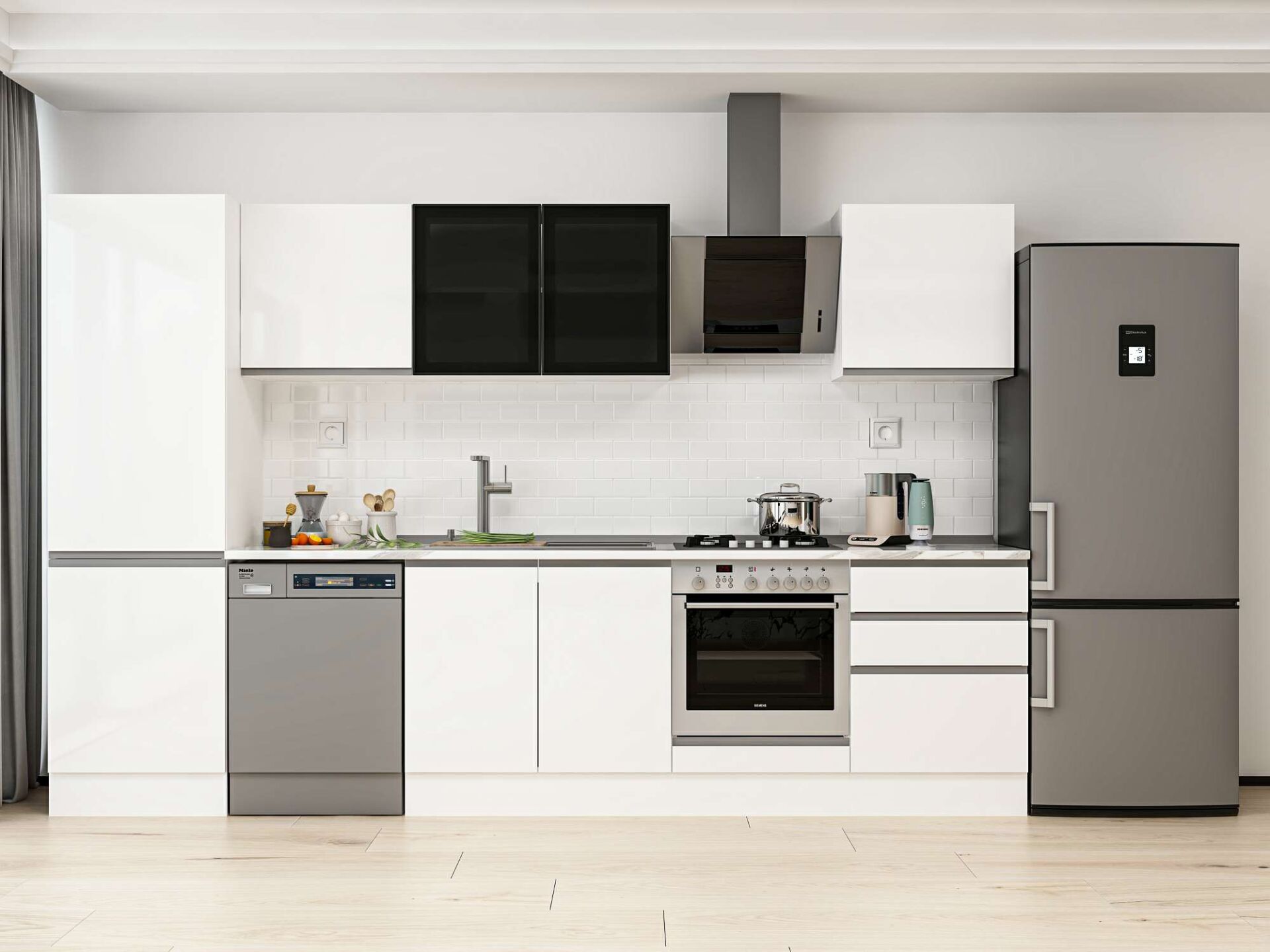 Alvinka 320X210 Cm High Gloss Mutfak Dolabı Mb-E80B60S60-3 High Gloss | Beyaz - Suntalam