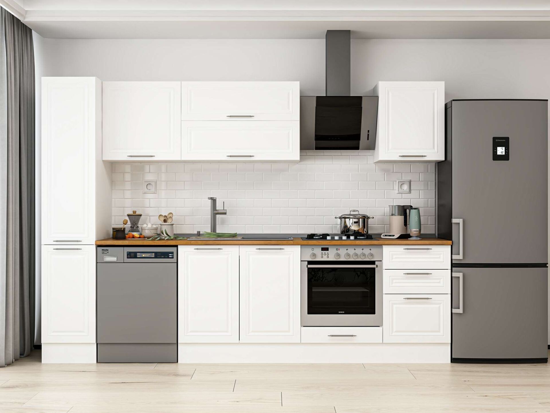 Alvinka 290X210 Cm Klasik Mebran Mutfak Dolabı Beyaz Beyaz Mb-E80B40S50-2