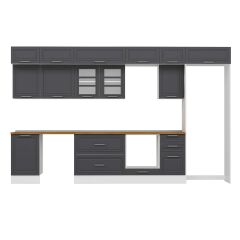 Alvinka 375X240 Cm Klasik Mebran Mutfak Dolabı Mb-E80S50S45-3 Mebran | Antrasit - Suntalam