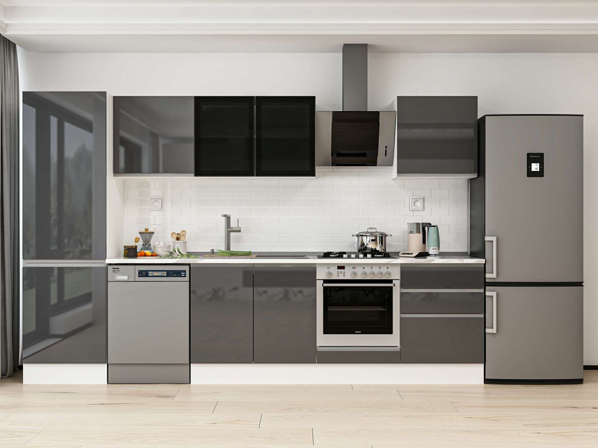 Alvinka 320X210 Cm High Gloss Mutfak Dolabı Mb-E80B60S60-3 High Gloss | Antrasit - Mdf