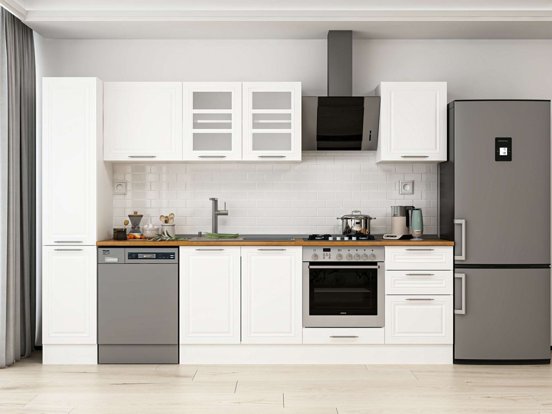 Alvinka 290X210 Cm Klasik Mebran Mutfak Dolabı Beyaz Beyaz Mb-E80B40S50-3