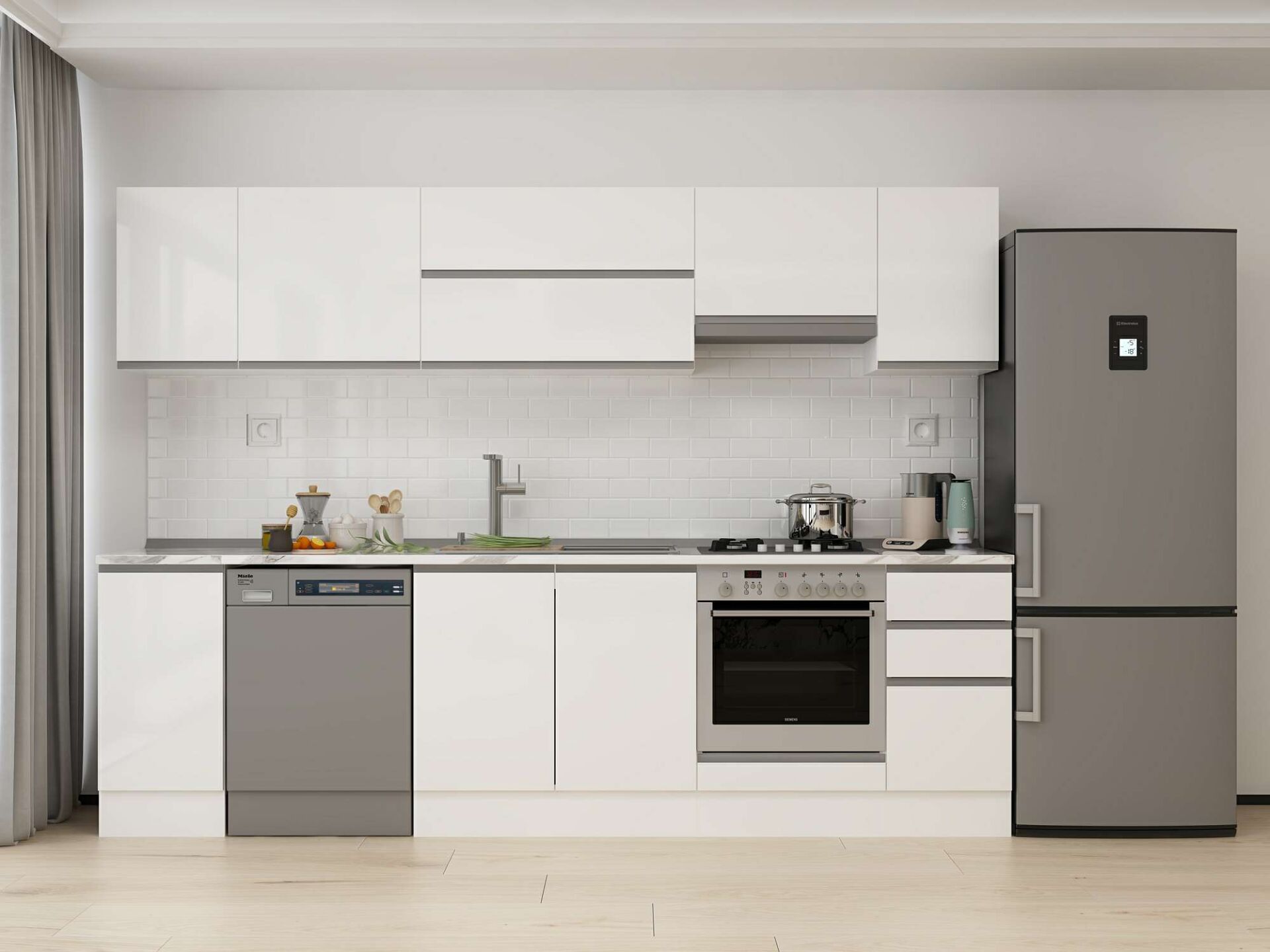 Alvinka 290X210 Cm High Gloss Mutfak Dolabı M-E90S40S40-1 High Gloss | Beyaz - Suntalam