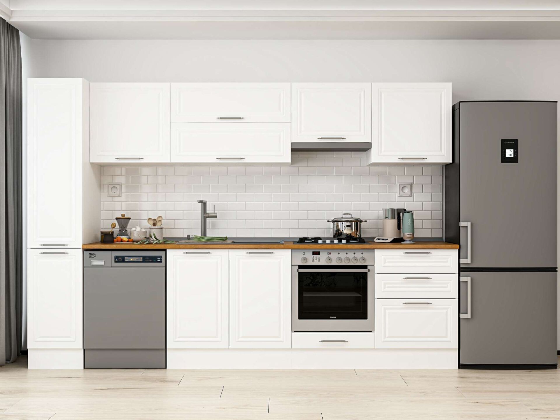 Alvinka 300X210 Cm Klasik Mebran Mutfak Dolabı Beyaz Beyaz Mb-E80B40S60-1