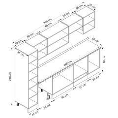 Alvinka 300X210 Cm Klasik Mebran Mutfak Dolabı Beyaz Beyaz Mb-E80B40S60-1