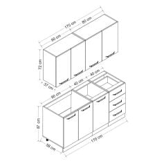 Minar 170 Cm Mutfak Dolabı Beyaz Antrasit 170-A2