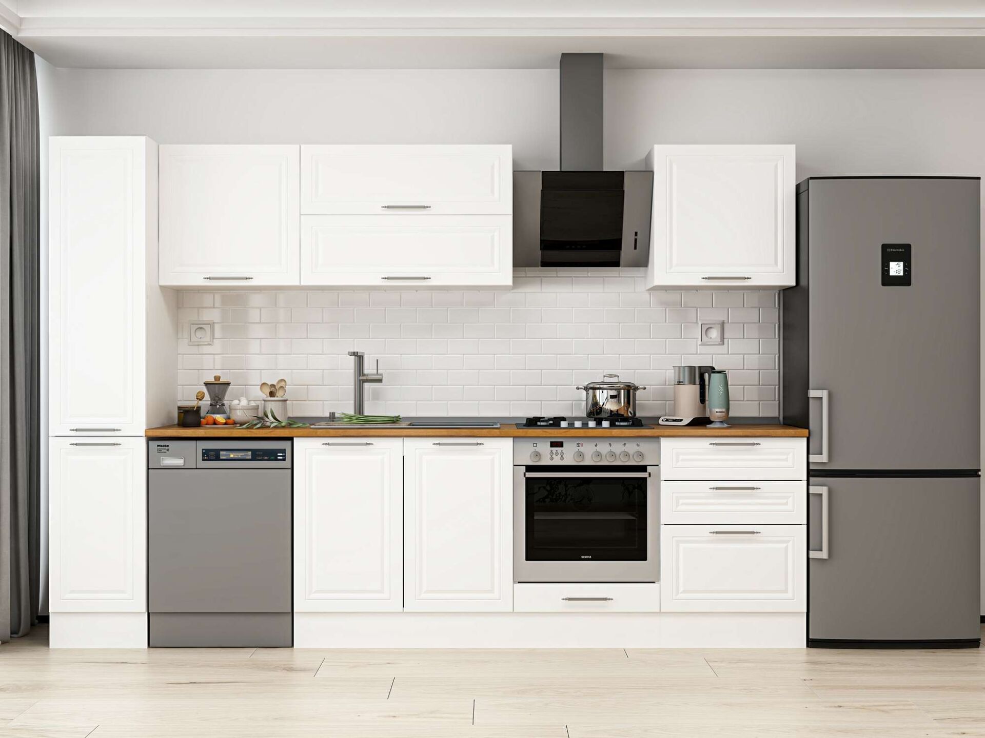 Alvinka 300X210 Cm Klasik Mebran Mutfak Dolabı Beyaz Beyaz Mb-E80B40S60-2