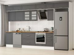 Alvinka 375X240 Cm Klasik Mebran Mutfak Dolabı Mb-E80S50S45-3 Mebran | Antrasit - Mdf