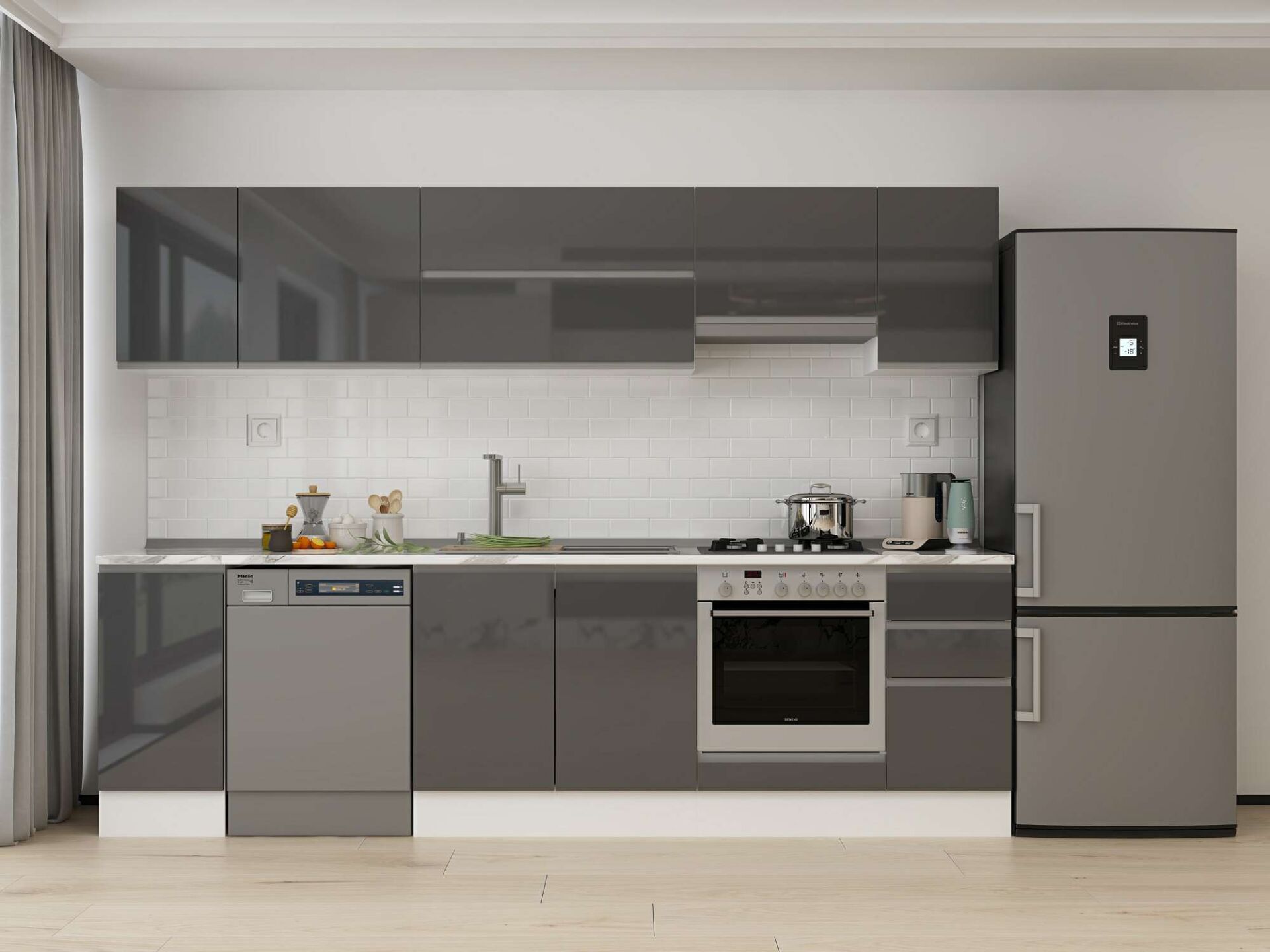 Alvinka 290X210 Cm High Gloss Mutfak Dolabı M-E90S40S40-1 High Gloss | Antrasit - Suntalam