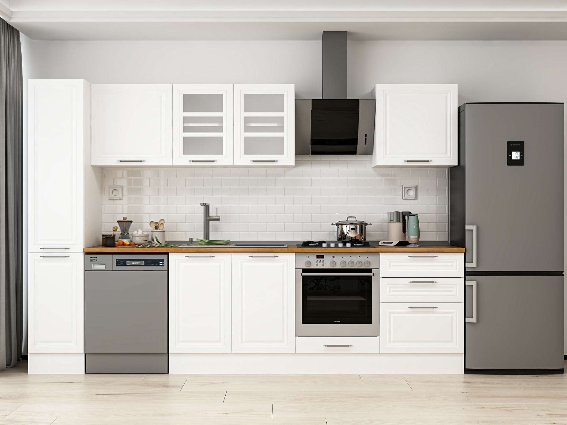 Alvinka 300X210 Cm Klasik Mebran Mutfak Dolabı Beyaz Beyaz Mb-E80B40S60-3