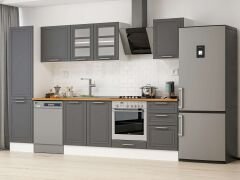 Alvinka 300X210 Cm Klasik Mebran Mutfak Dolabı Mb-E80B50S50-3 Mebran | Antrasit - Mdf