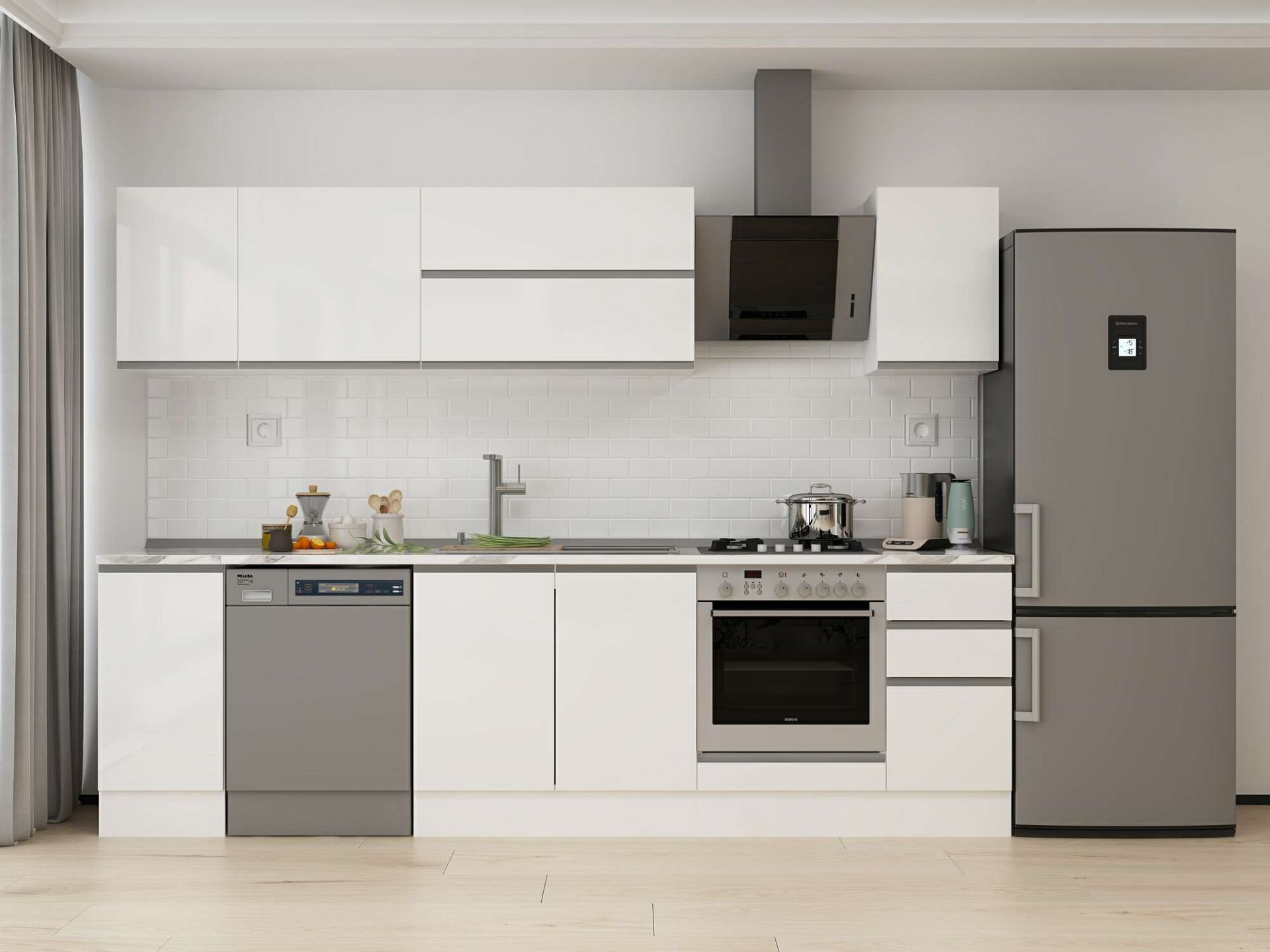 Alvinka 290X210 Cm High Gloss Mutfak Dolabı M-E90S40S40-2 High Gloss | Beyaz - Suntalam