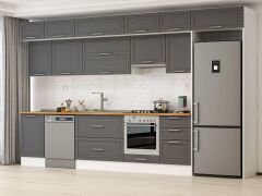 Alvinka 380X240 Cm Klasik Mebran Mutfak Dolabı Mb-E80S50S50-1 Mebran | Antrasit - Suntalam