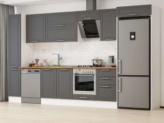 Alvinka 370X222 Cm Klasik Mebran Mutfak Dolabı Mbb-E80B40S50-2 Mebran | Antrasit - Mdf