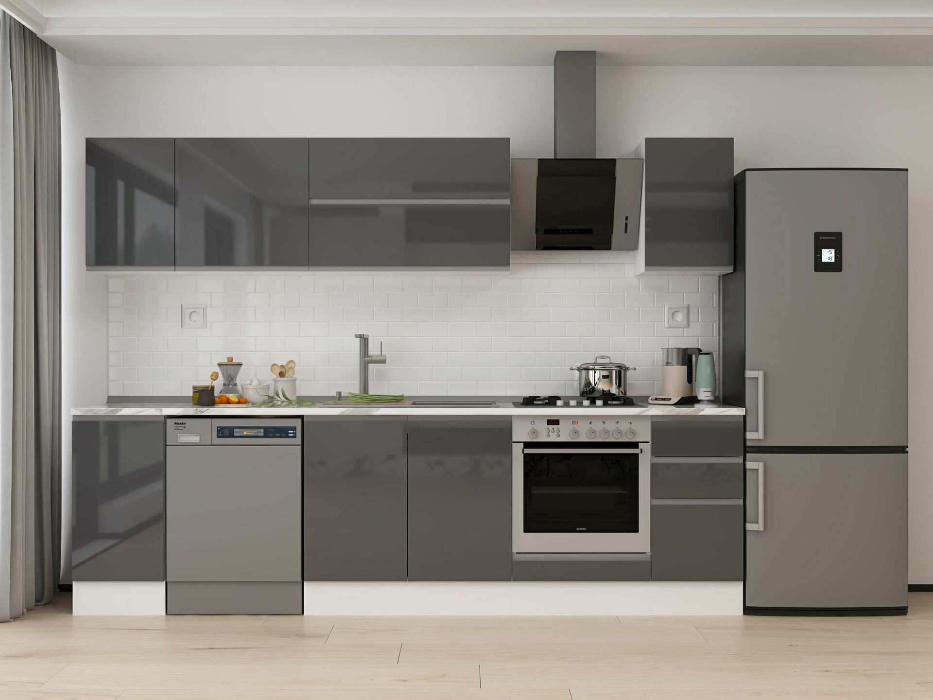 Alvinka 290X210 Cm High Gloss Mutfak Dolabı M-E90S40S40-2 High Gloss | Antrasit - Suntalam