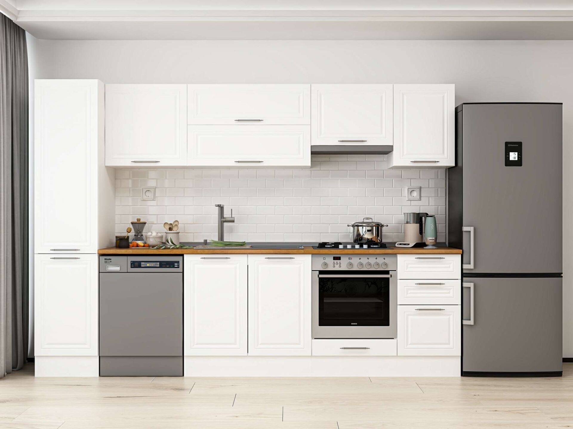 Alvinka 290X210 Cm Klasik Mebran Mutfak Dolabı Beyaz Beyaz Mb-E80B45S45-1