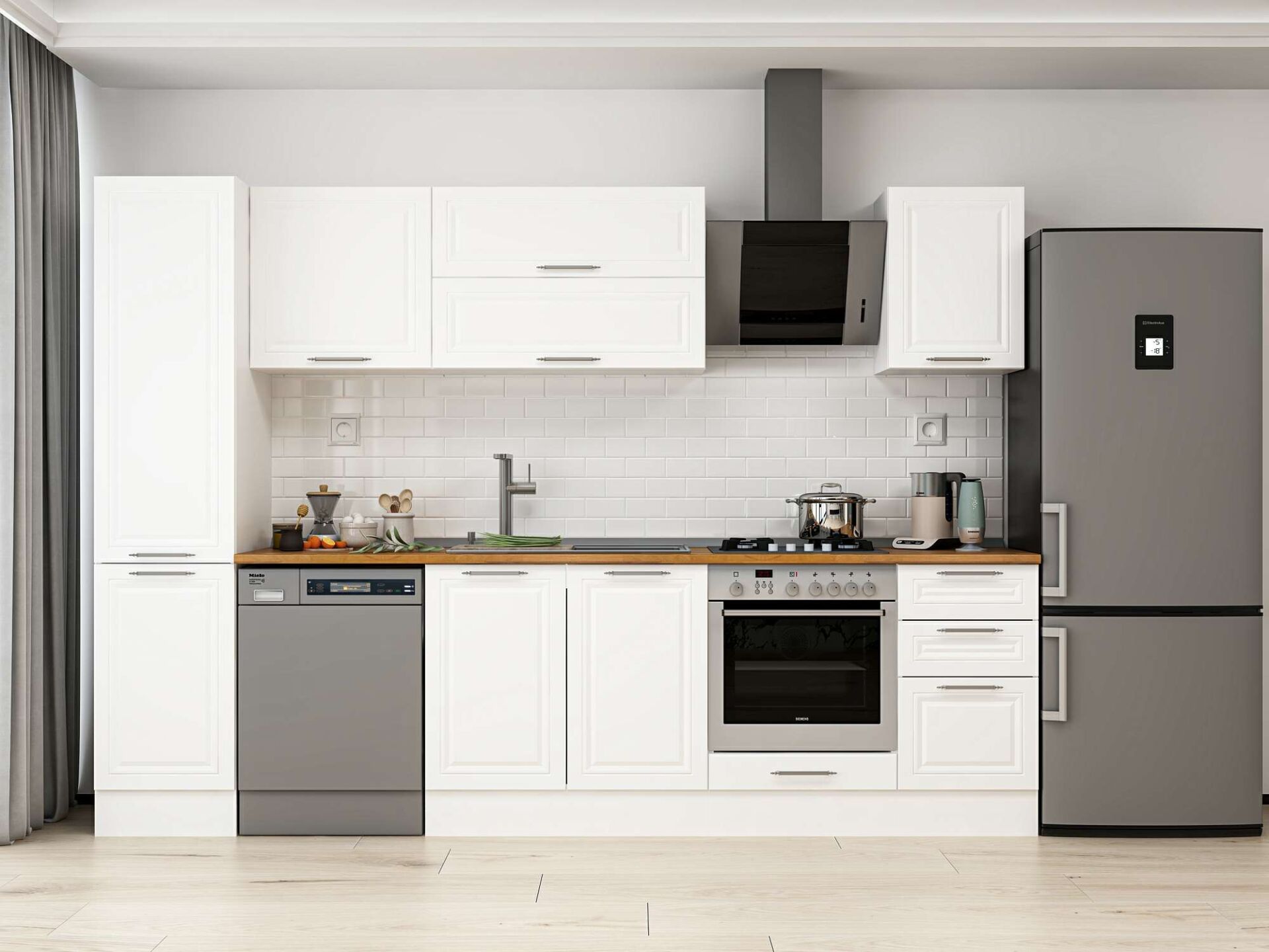 Alvinka 290X210 Cm Klasik Mebran Mutfak Dolabı Beyaz Beyaz Mb-E80B45S45-2