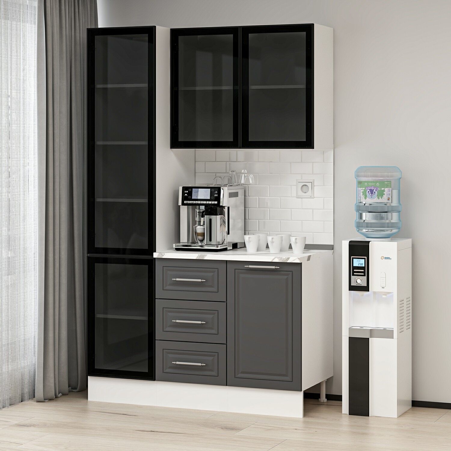 Alvinka Kahve Köşesi 135Cm Mbr_C Beyaz Antrasit Füme Cam