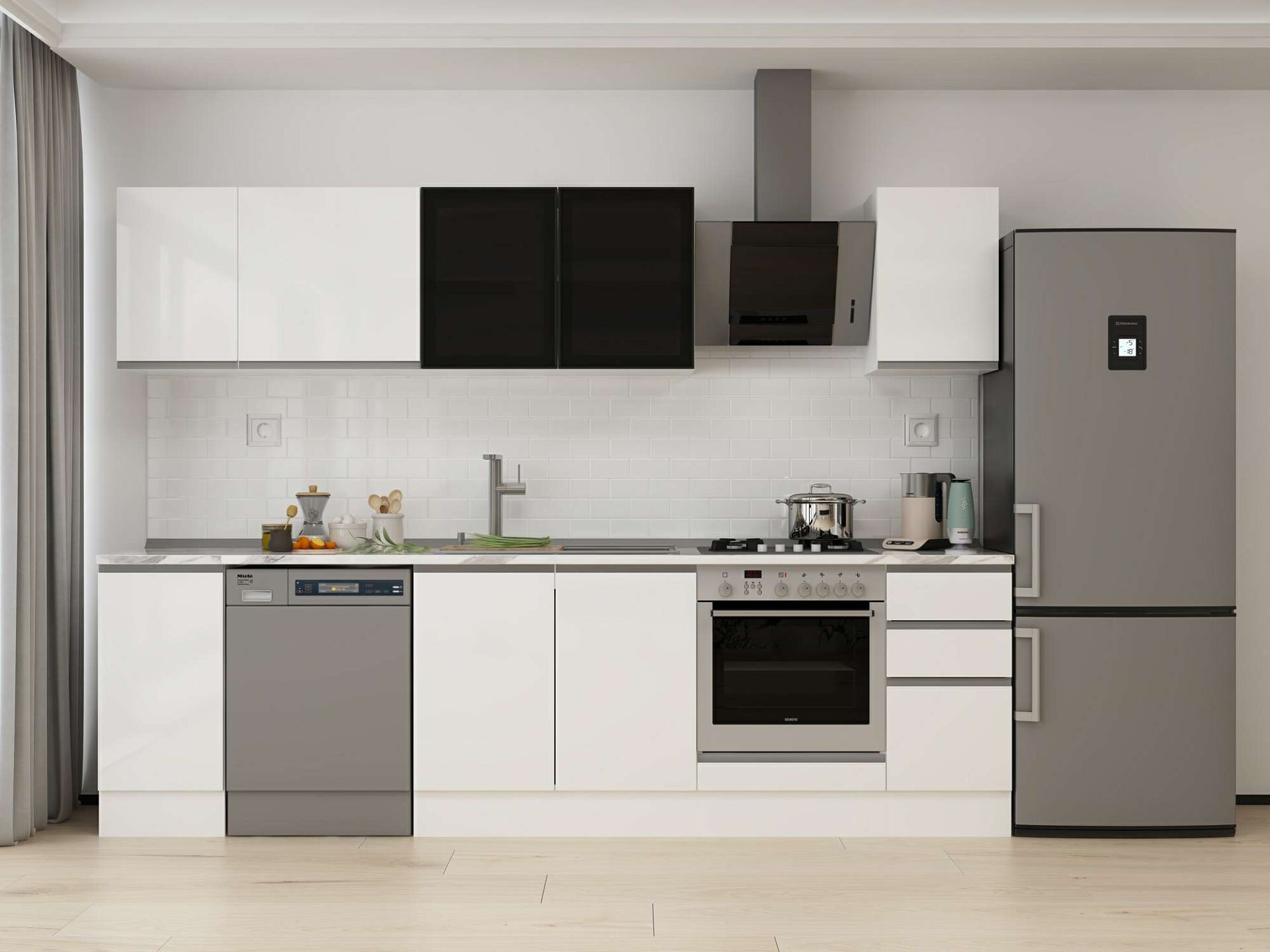 Alvinka 290X210 Cm High Gloss Mutfak Dolabı M-E90S40S40-3 High Gloss | Beyaz - Mdf