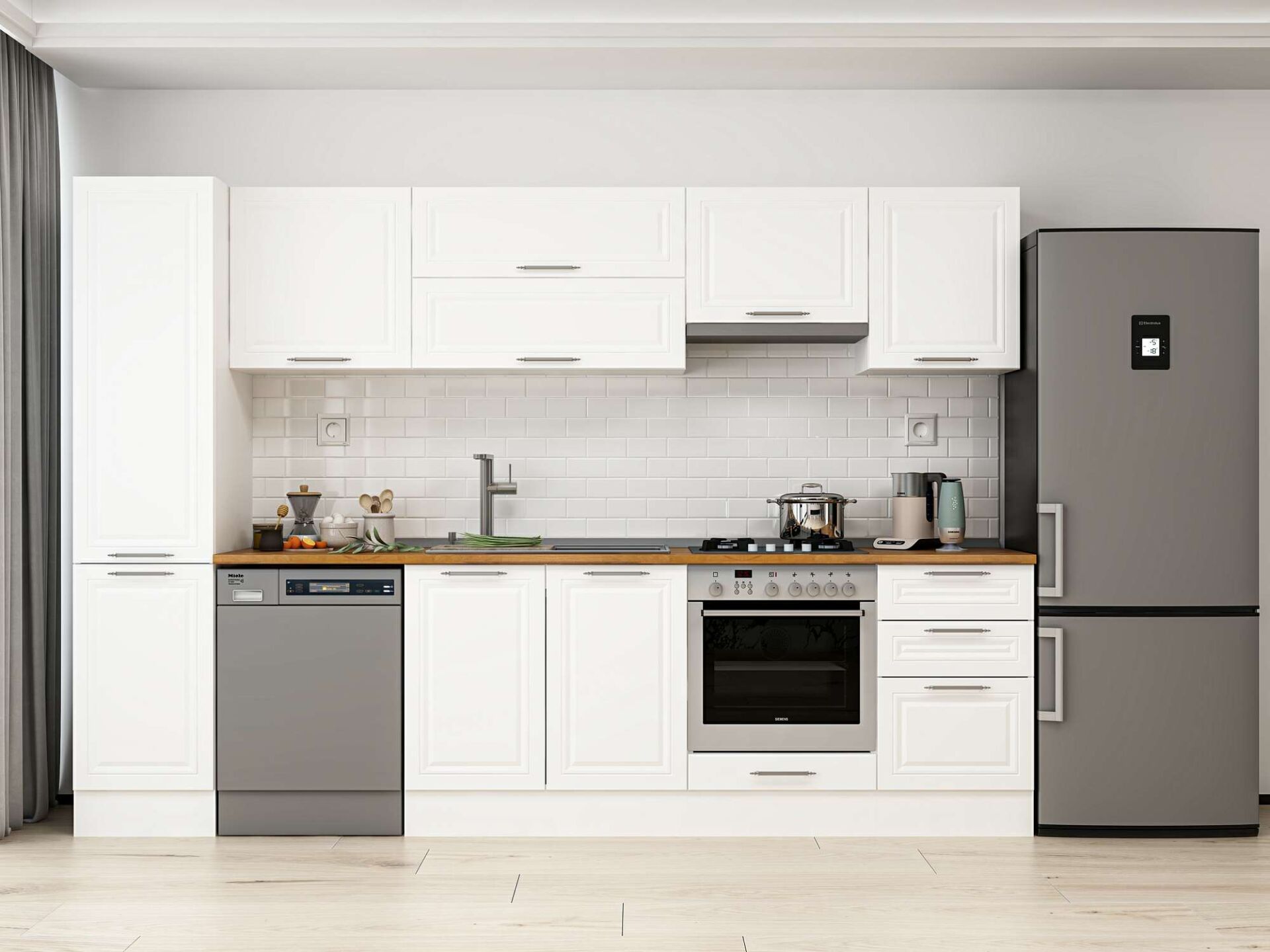 Alvinka 295X210 Cm Klasik Mebran Mutfak Dolabı Beyaz Beyaz Mb-E80B45S50-1