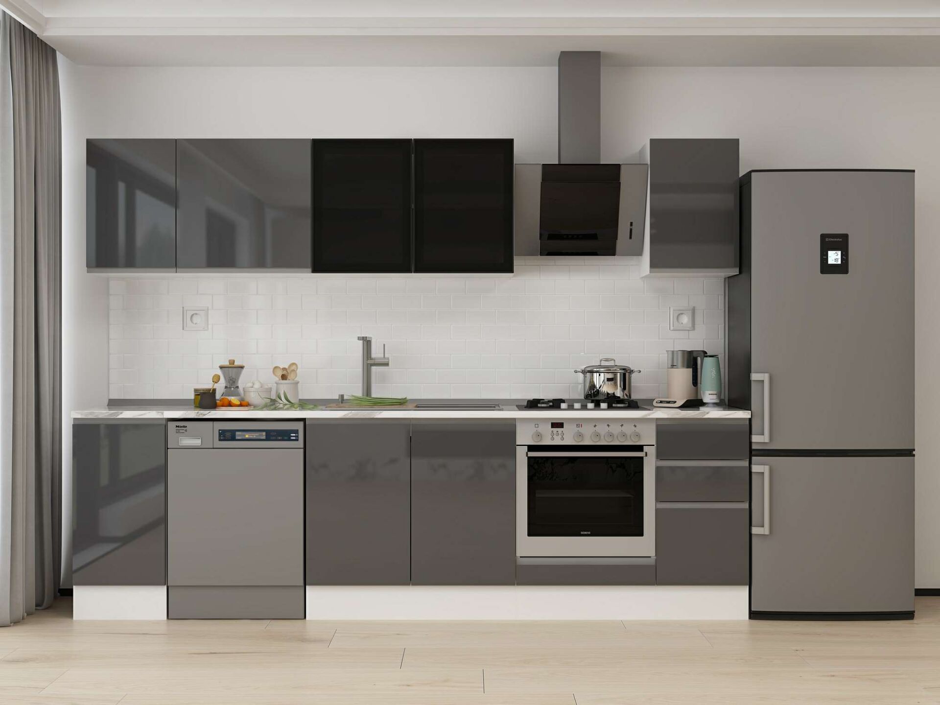 Alvinka 290X210 Cm High Gloss Mutfak Dolabı M-E90S40S40-3 High Gloss | Antrasit - Suntalam