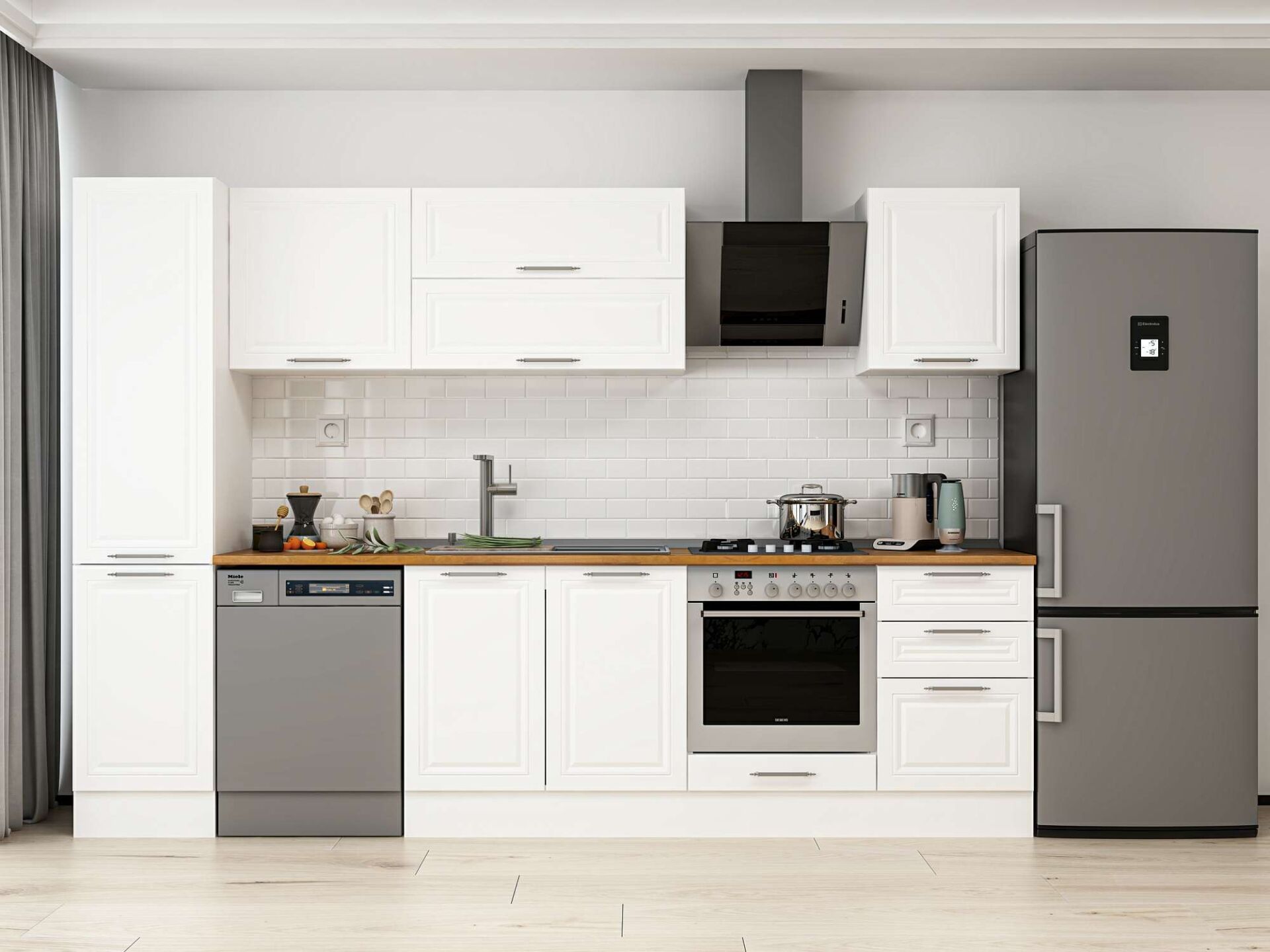 Alvinka 295X210 Cm Klasik Mebran Mutfak Dolabı Beyaz Beyaz Mb-E80B45S50-2