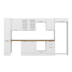 Alvinka 370X222 Cm Klasik Mebran Mutfak Dolabı Mbb-E80B40S50-3 Mebran | Beyaz - Mdf
