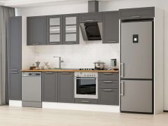 Alvinka 370X222 Cm Klasik Mebran Mutfak Dolabı Mbb-E80B40S50-3 Mebran | Antrasit - Mdf