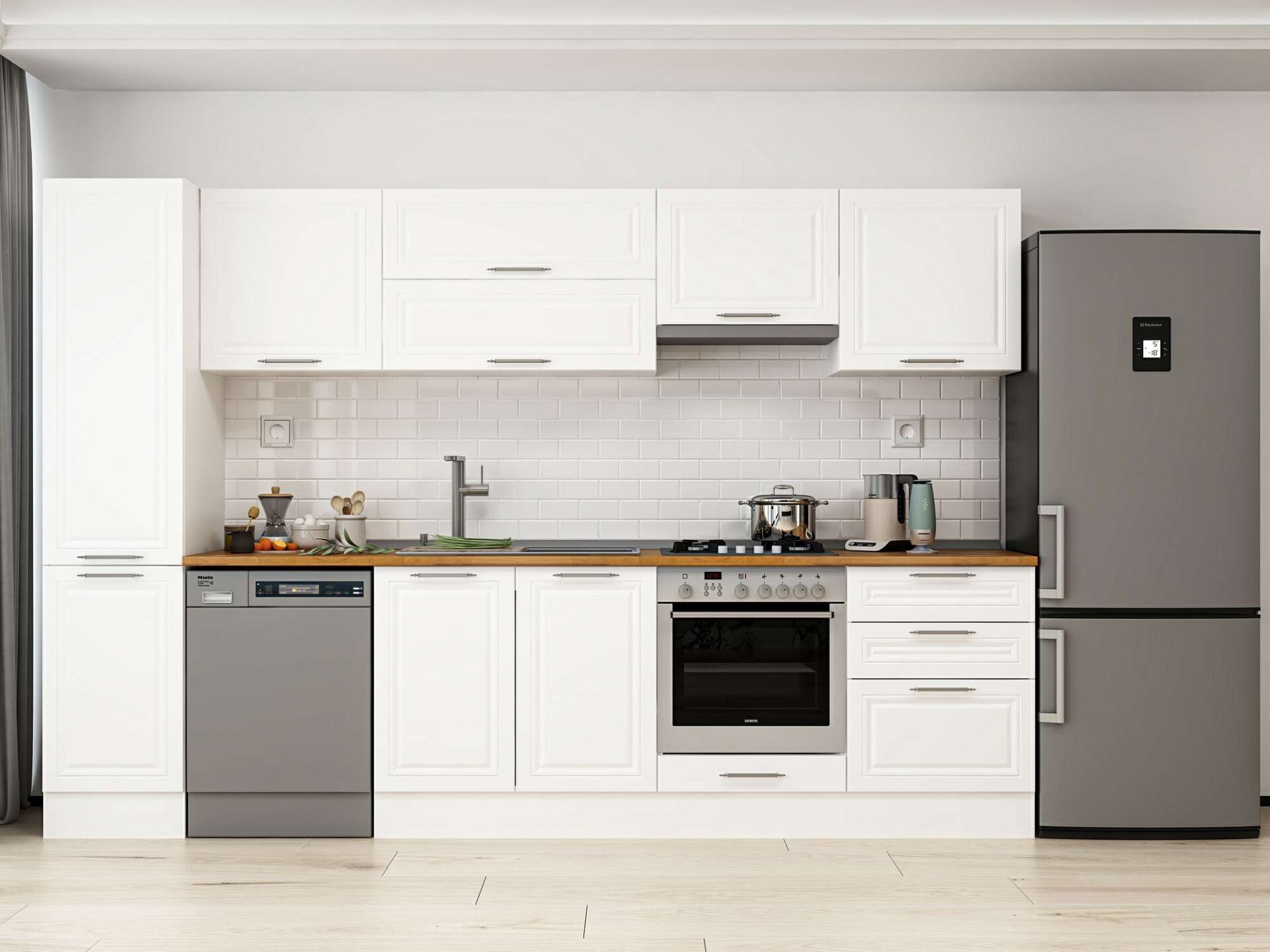 Alvinka 305X210 Cm Klasik Mebran Mutfak Dolabı Beyaz Beyaz Mb-E80B45S60-1