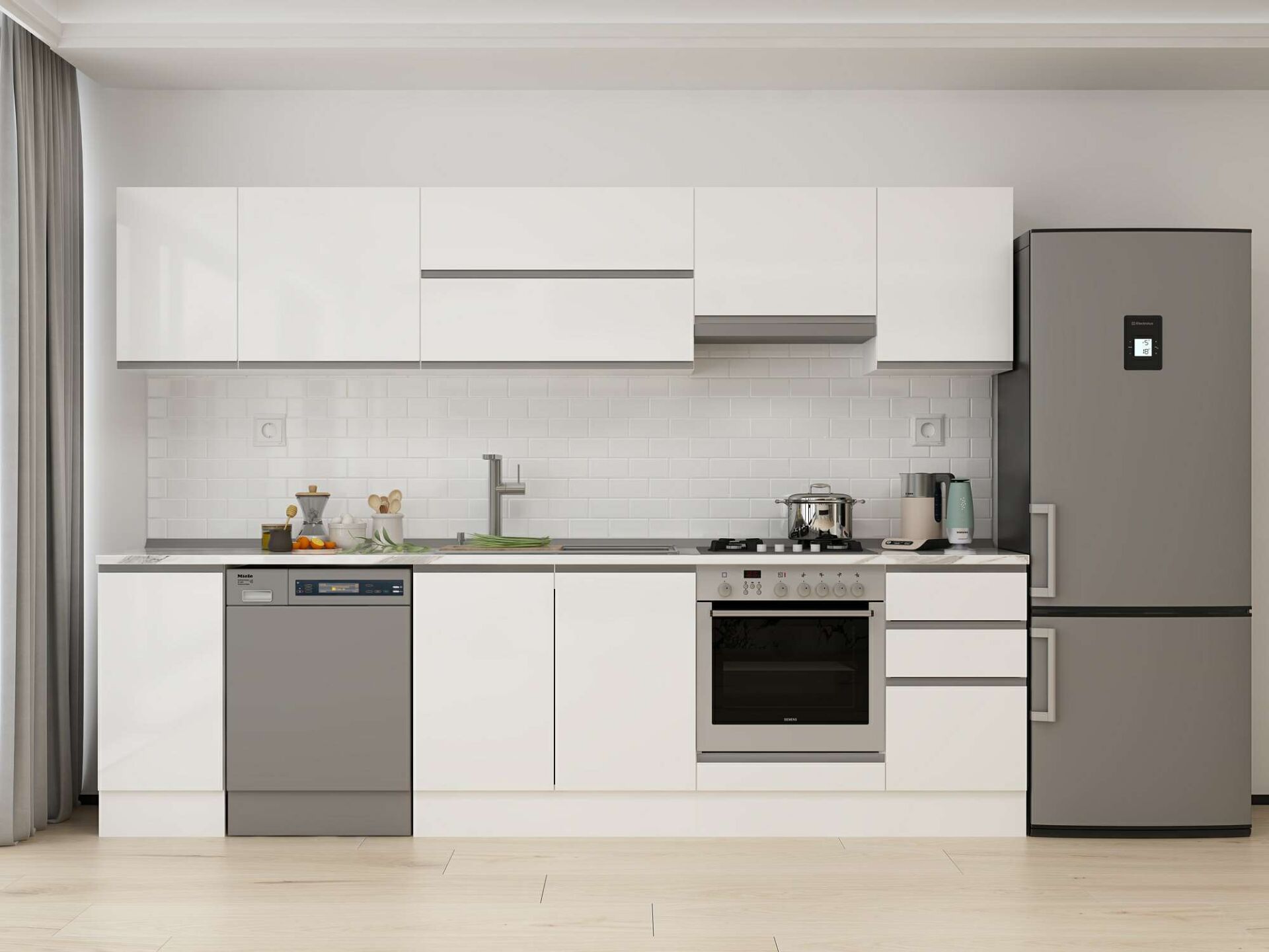 Alvinka 295X210 Cm High Gloss Mutfak Dolabı M-E90S40S45-1 High Gloss | Beyaz - Mdf