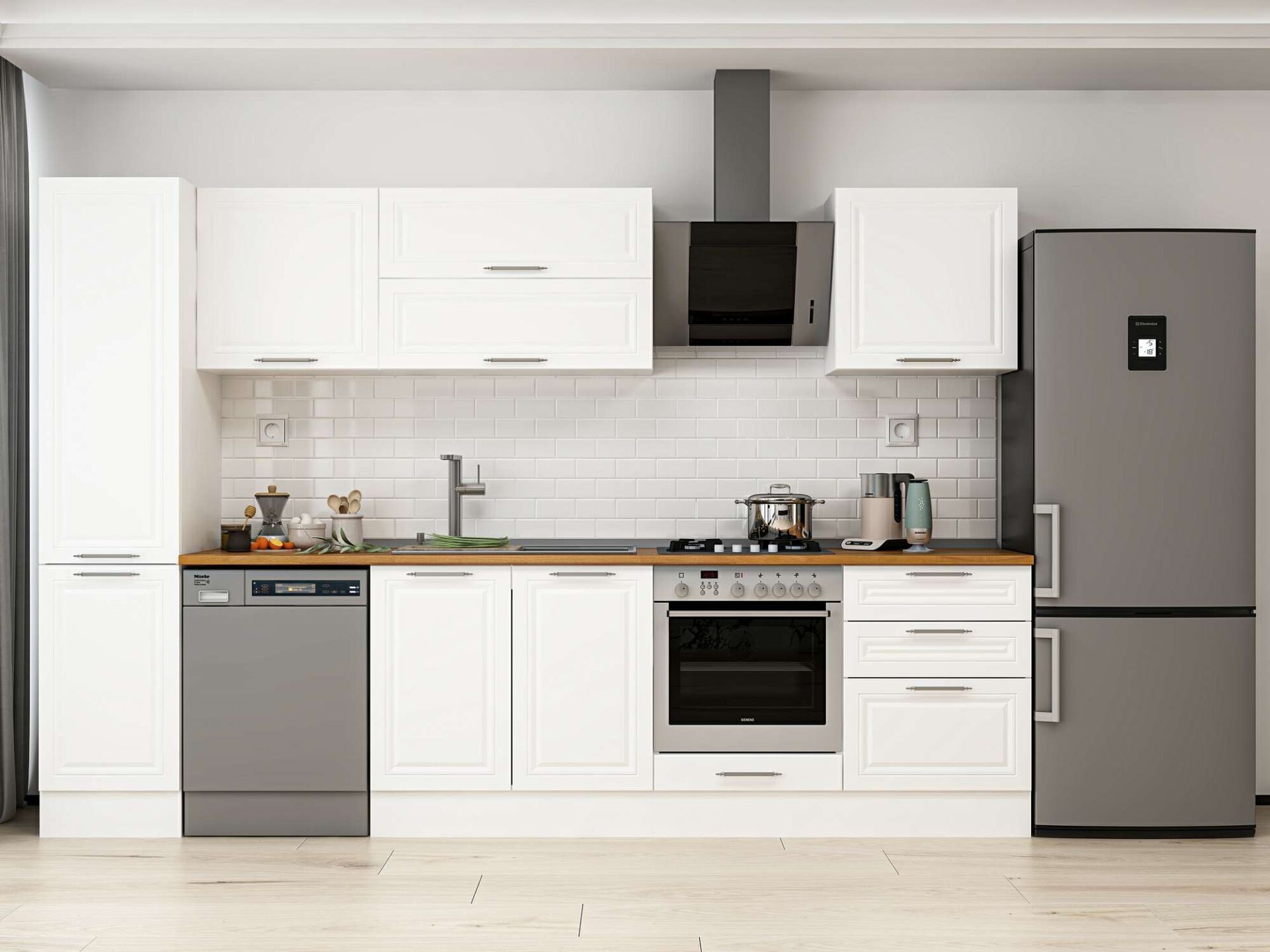 Alvinka 305X210 Cm Klasik Mebran Mutfak Dolabı Beyaz Beyaz Mb-E80B45S60-2
